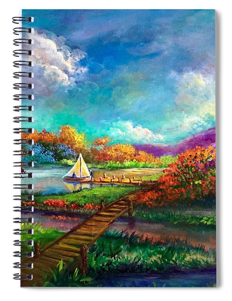 Sailboats Spiral Notebook featuring the painting Serenely Sailing/Navegando Serenamente by Rand Burns