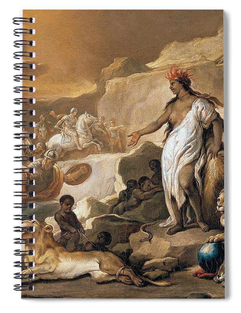 Luca Giordano Spiral Notebook featuring the painting Series of the Four Parts of the World. Africa by Luca Giordano