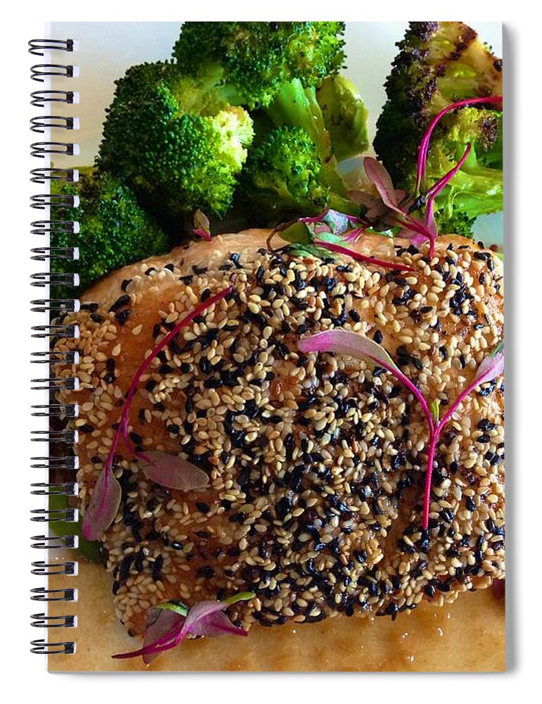 Spiral Notebook featuring the photograph Sesame Tuna with Broccoli by Polly Castor