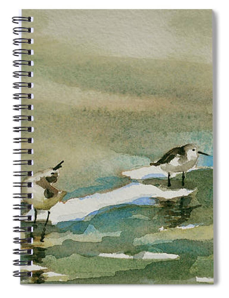 Beach Watercolors Art Spiral Notebook featuring the painting Seven Sandpipers at the Seashore by Julianne Felton