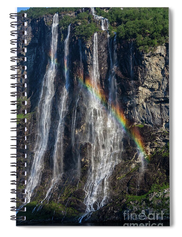 Seven Sisters Falls Spiral Notebook featuring the photograph Seven sisters falls, Geiranger, Norway with rainbow by Sheila Smart Fine Art Photography