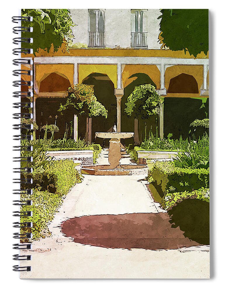 Seville Spiral Notebook featuring the painting Seville, Andalusian Patio - 02 by AM FineArtPrints