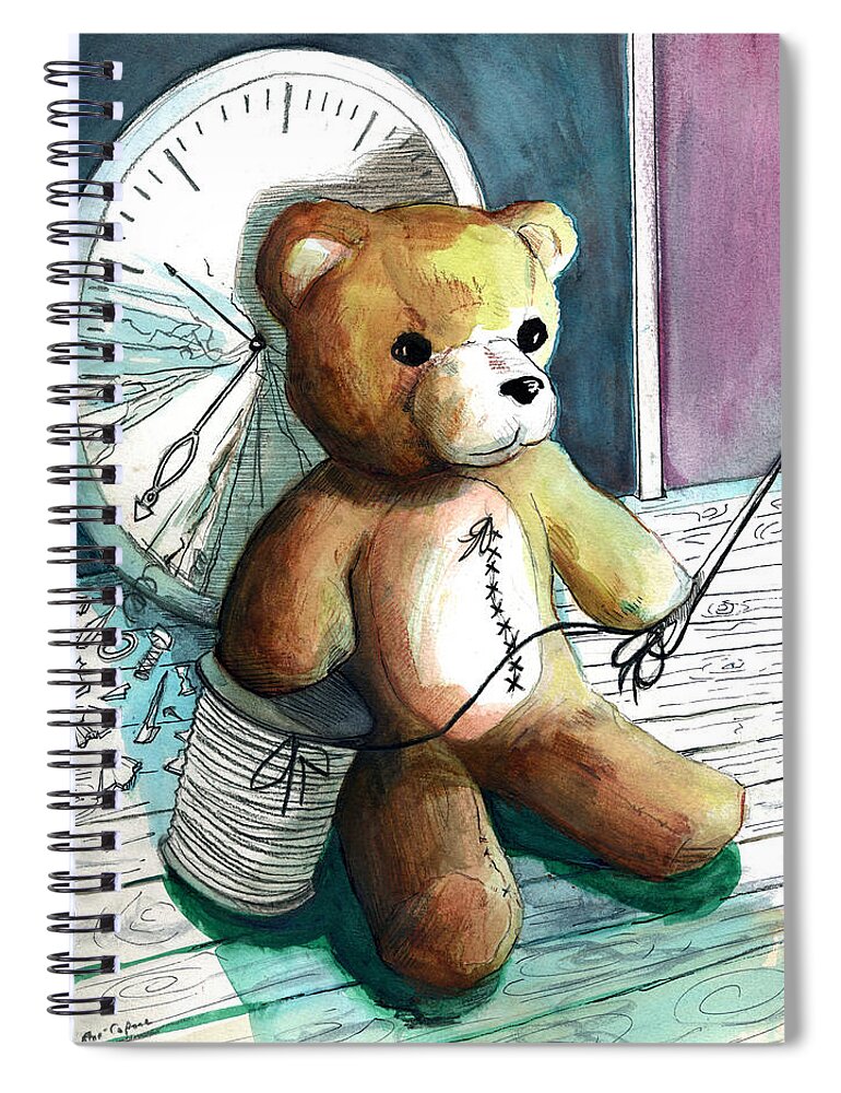 Bear Spiral Notebook featuring the painting Sewn Up Teddy Bear by Rene Capone