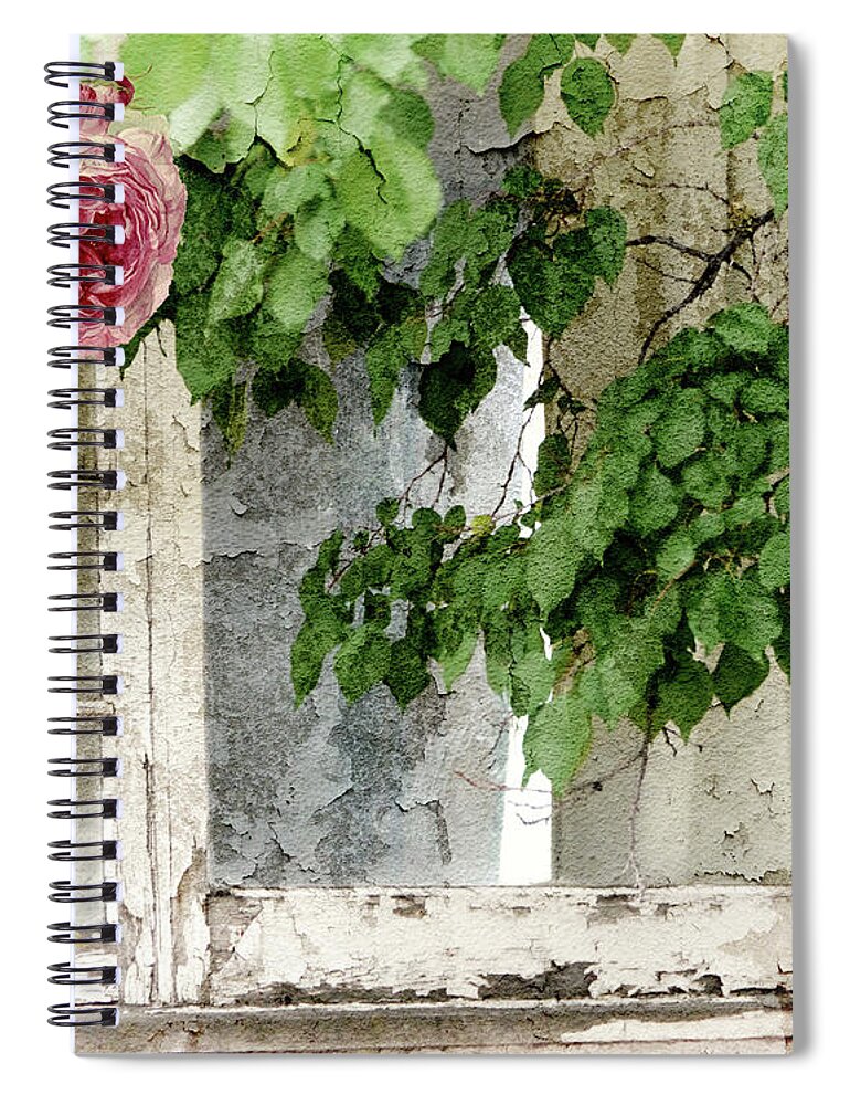 Shabby Cottage Spiral Notebook featuring the painting Shabby Cottage Window by Mindy Sommers