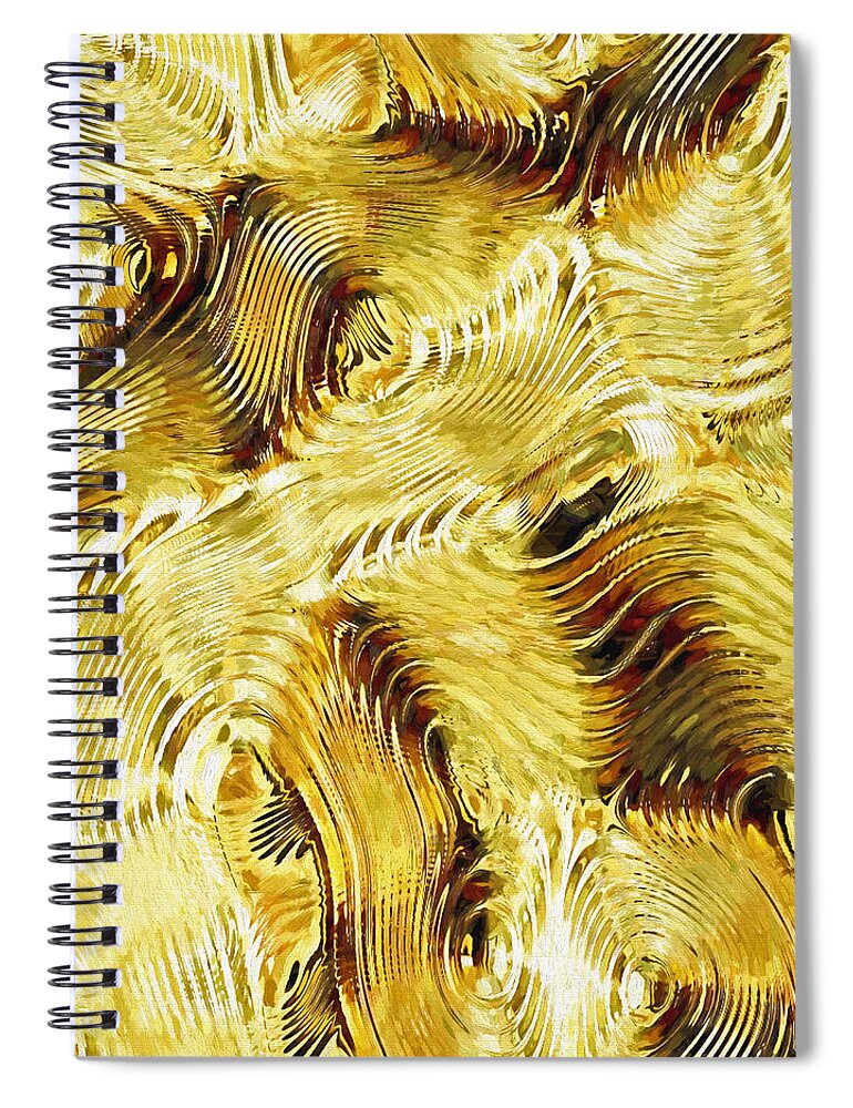 Shades Of Gold Ripples Abstract Spiral Notebook featuring the digital art Shades of Gold Ripples Abstract by Sandi OReilly