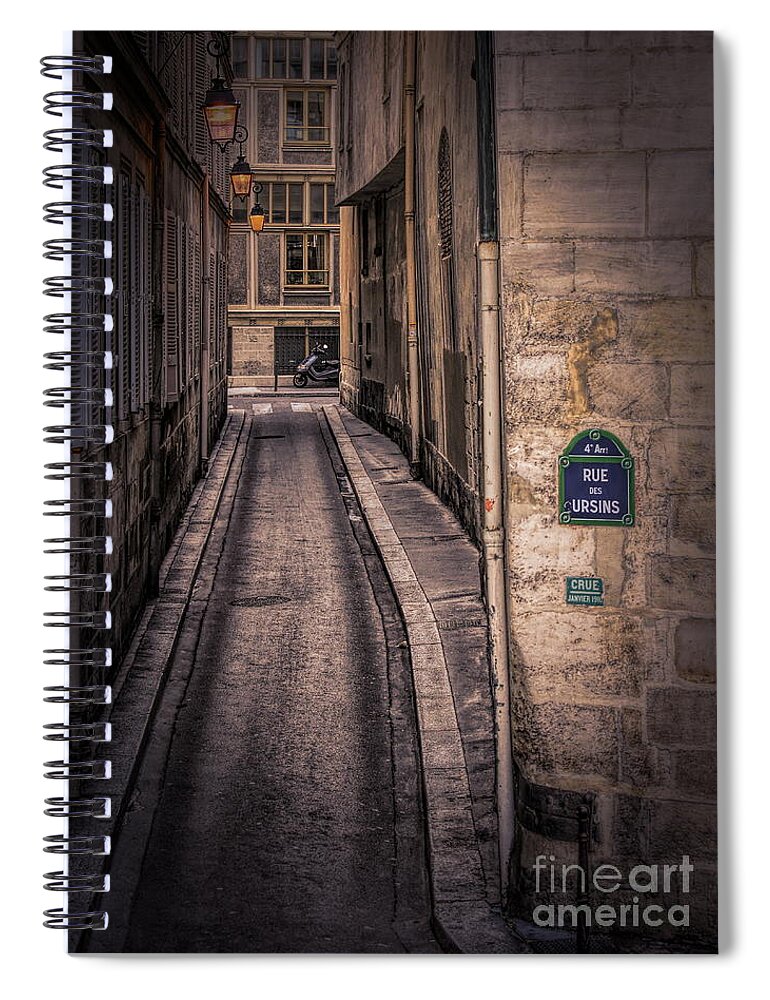  Paris Spiral Notebook featuring the photograph Shadows Rue des Ursins Paris Street Moods by Chuck Kuhn