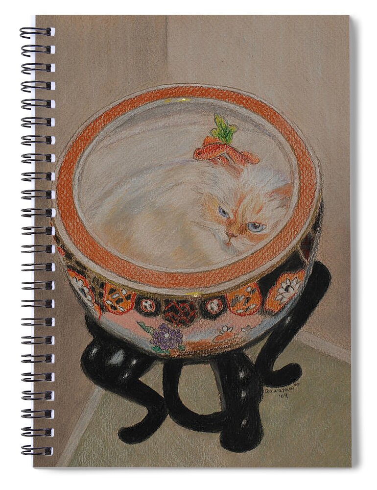 Cat Spiral Notebook featuring the drawing Shakespeare in a Chinese Fishbowl by Quwatha Valentine
