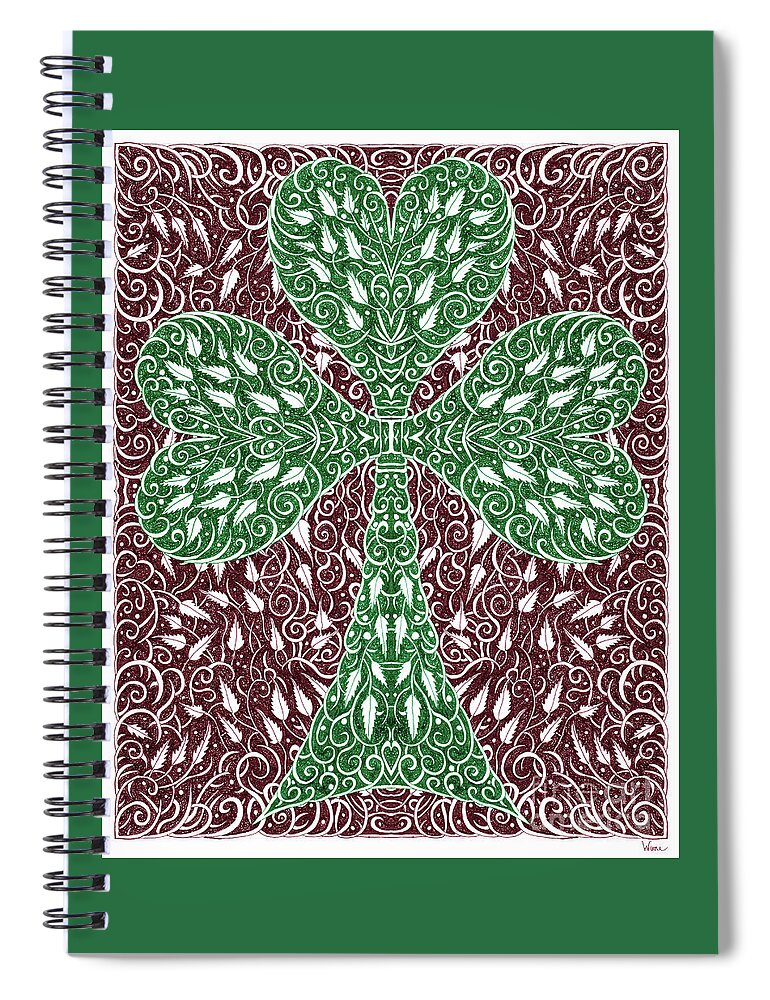 Lise Winne Spiral Notebook featuring the digital art Shamrock with Leaves by Lise Winne