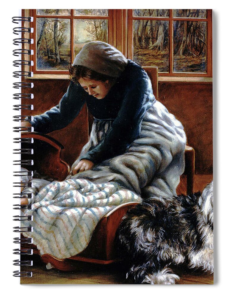 Sheepdog With Baby Spiral Notebook featuring the painting Sheepdog Guard by Marie Witte