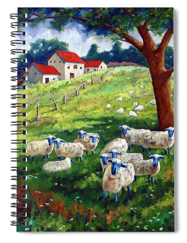 Sheep Spiral Notebook featuring the painting Sheeps in a field by Richard T Pranke