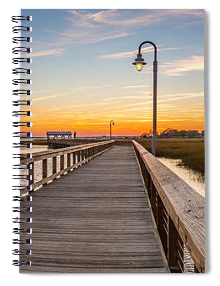 Shem Creek Pier Spiral Notebook featuring the photograph Shem Creek Pier Panoramic by Donnie Whitaker