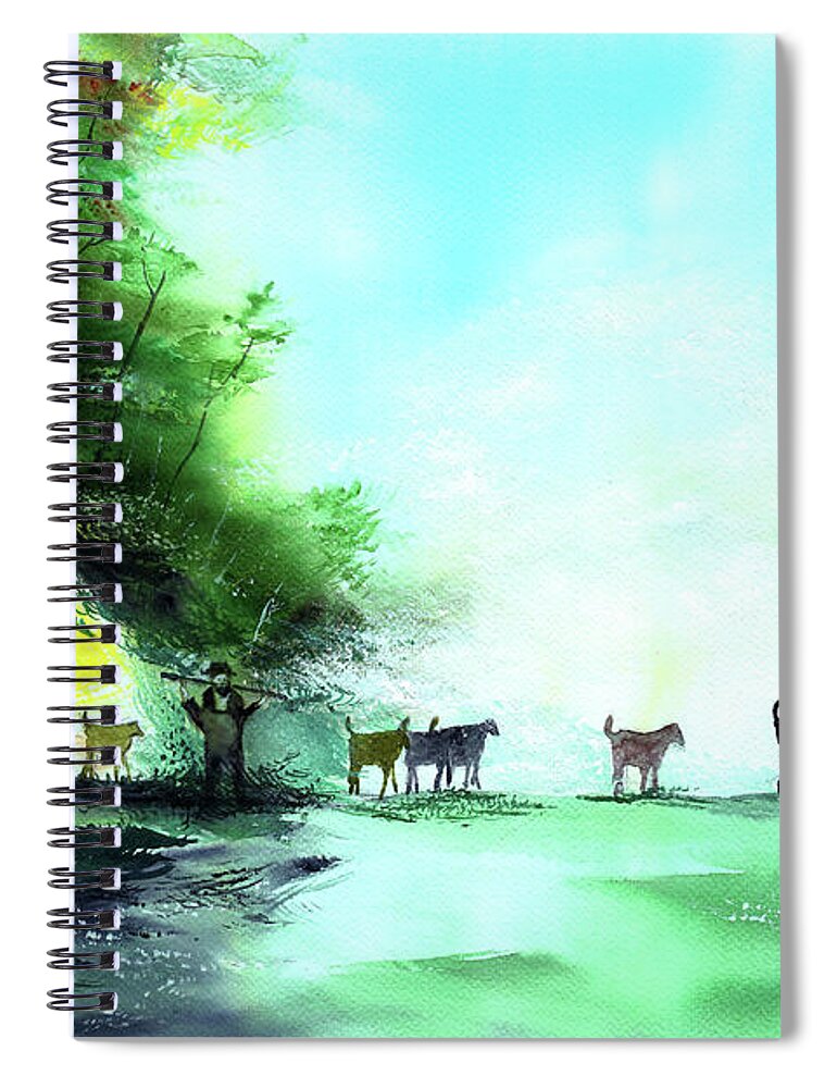 Nature Spiral Notebook featuring the painting Shepherd by Anil Nene