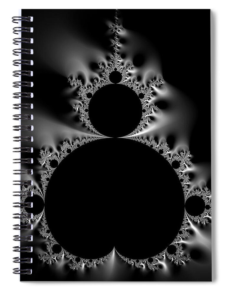 Mandelbrot Spiral Notebook featuring the digital art Shiny cool Mandelbrot Set black and white by Matthias Hauser