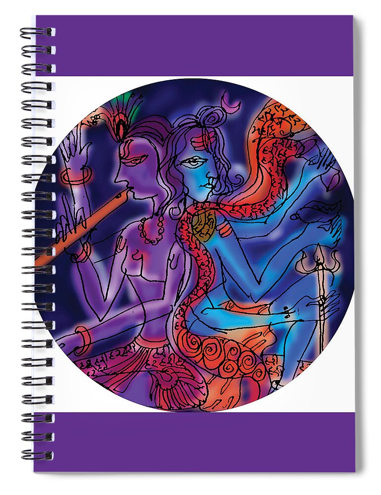 Shiva Spiral Notebook featuring the painting Shiva and Krishna by Guruji Aruneshvar Paris Art Curator Katrin Suter