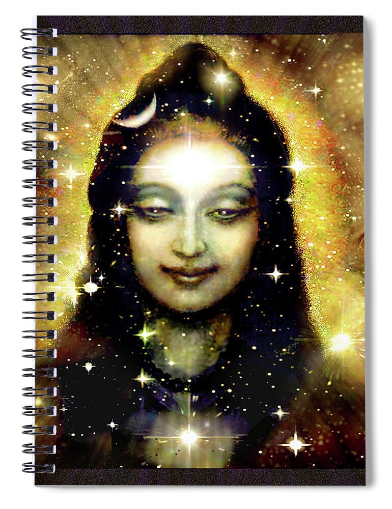 Shiva Spiral Notebook featuring the mixed media Shiva in golden Space by Ananda Vdovic