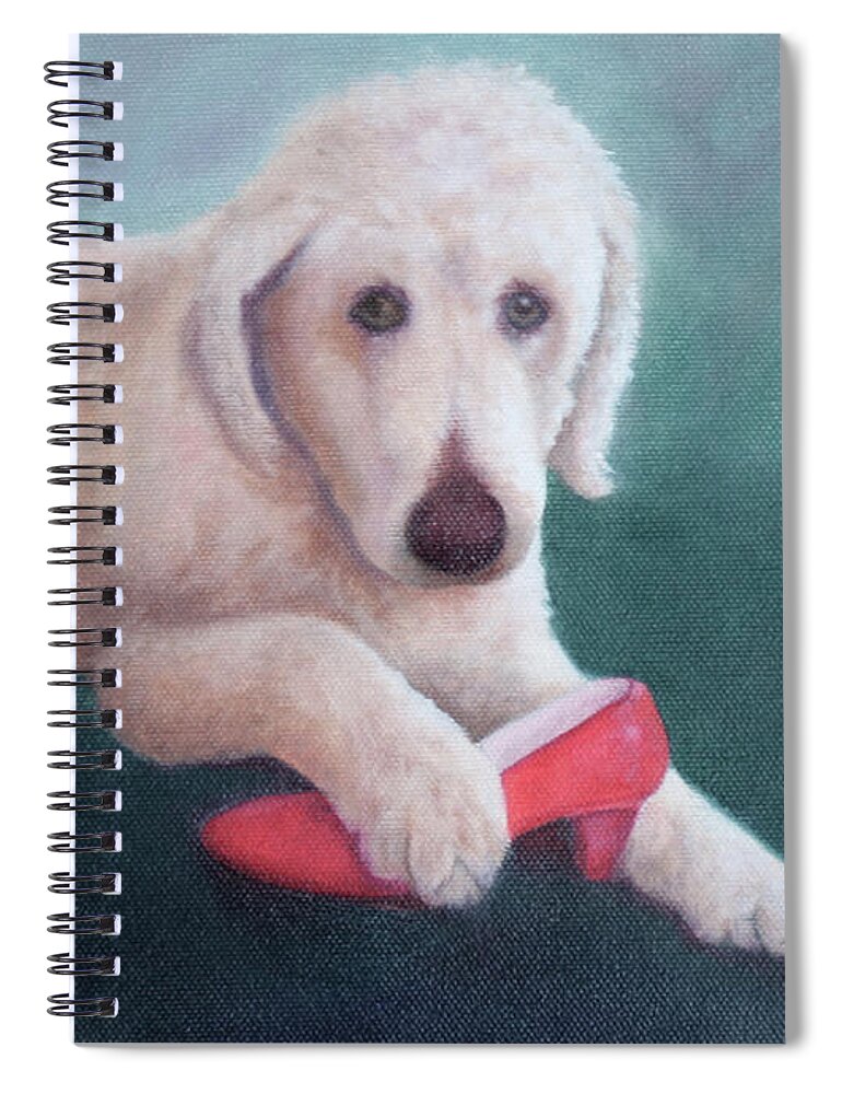 Dog With Shoe Spiral Notebook featuring the painting Shoe Fetish by Marg Wolf