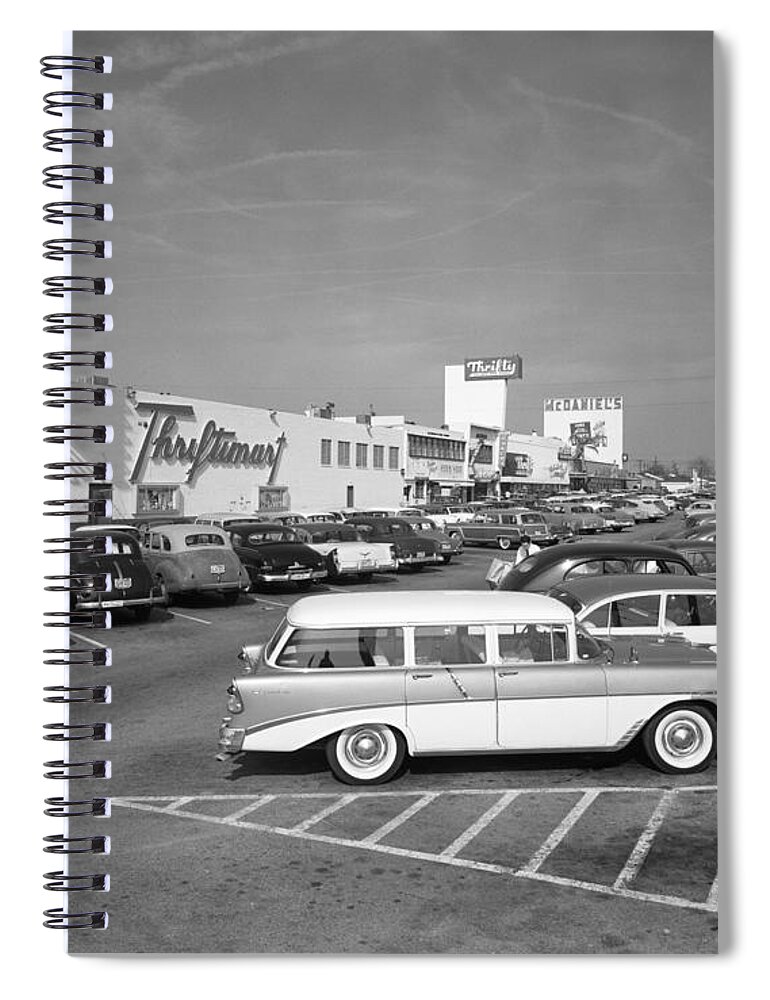 1950s Spiral Notebook featuring the photograph Shopping Center Parking Lot, C.1950s by H Armstrong Roberts ClassicStock