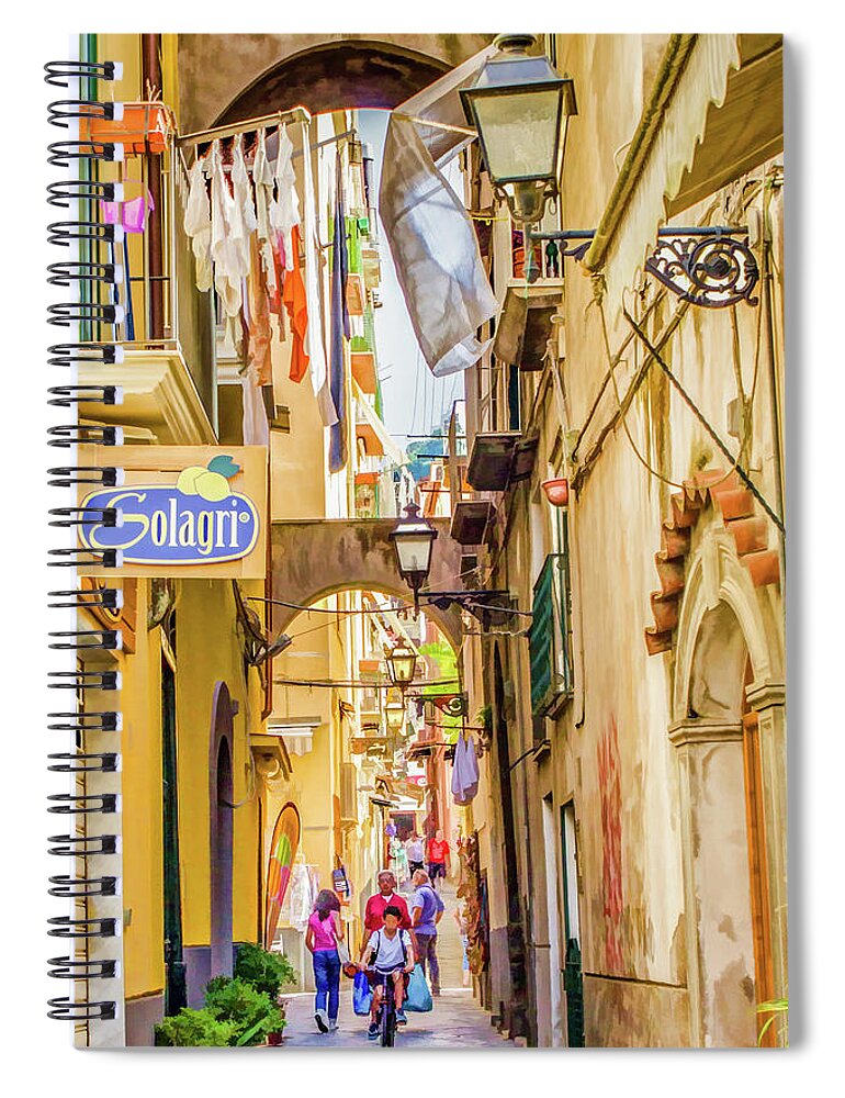 Sorrento Spiral Notebook featuring the digital art Shopping in Sorrento 2 by Lisa Lemmons-Powers