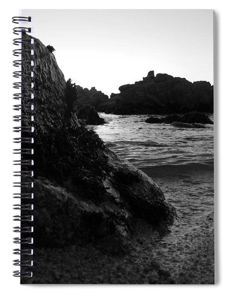 Pacific Grove Spiral Notebook featuring the photograph Shoreline Monolith Monochrome by James B Toy