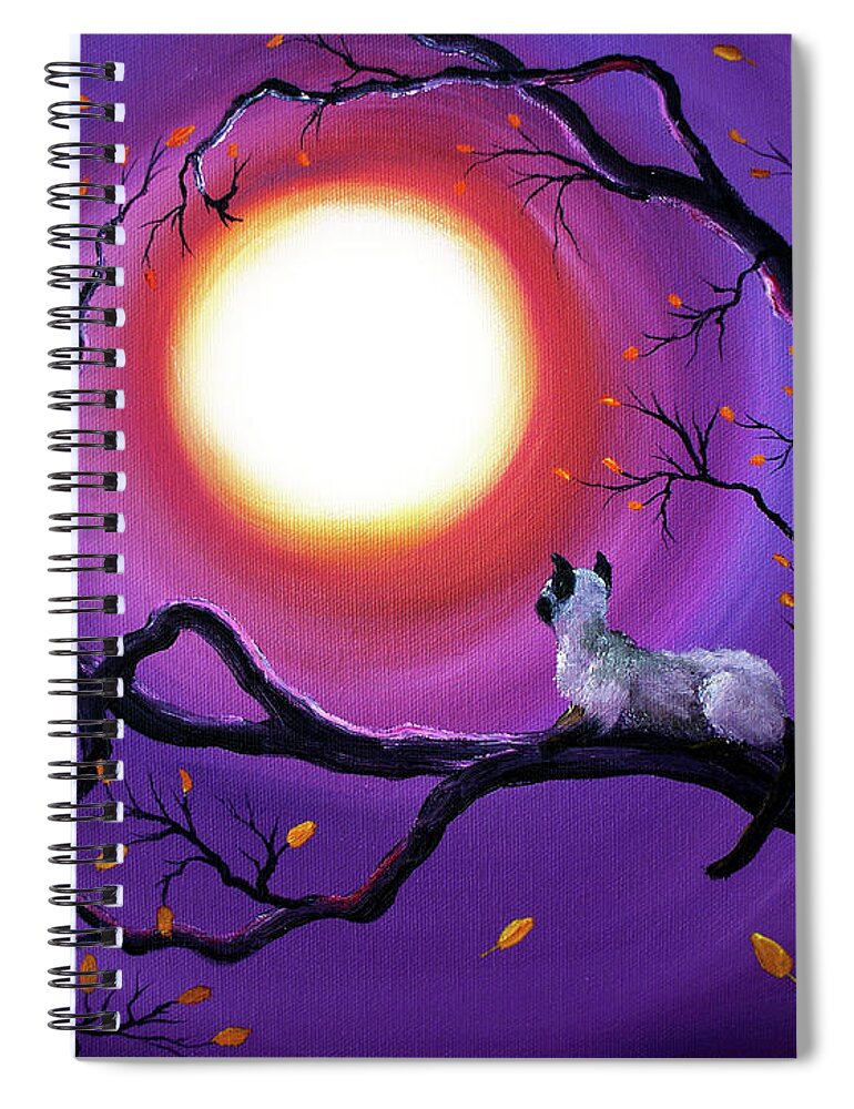 Painting Spiral Notebook featuring the painting Siamese Cat in Purple Moonlight by Laura Iverson