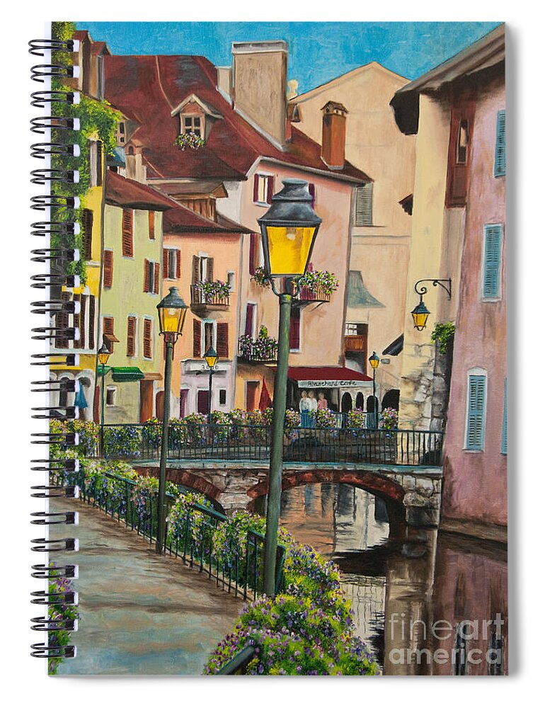 Annecy France Art Spiral Notebook featuring the painting Side Streets in Annecy by Charlotte Blanchard