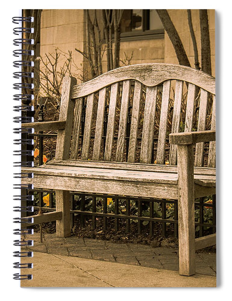 Architecture Spiral Notebook featuring the photograph Sidewalk Bench by Joni Eskridge