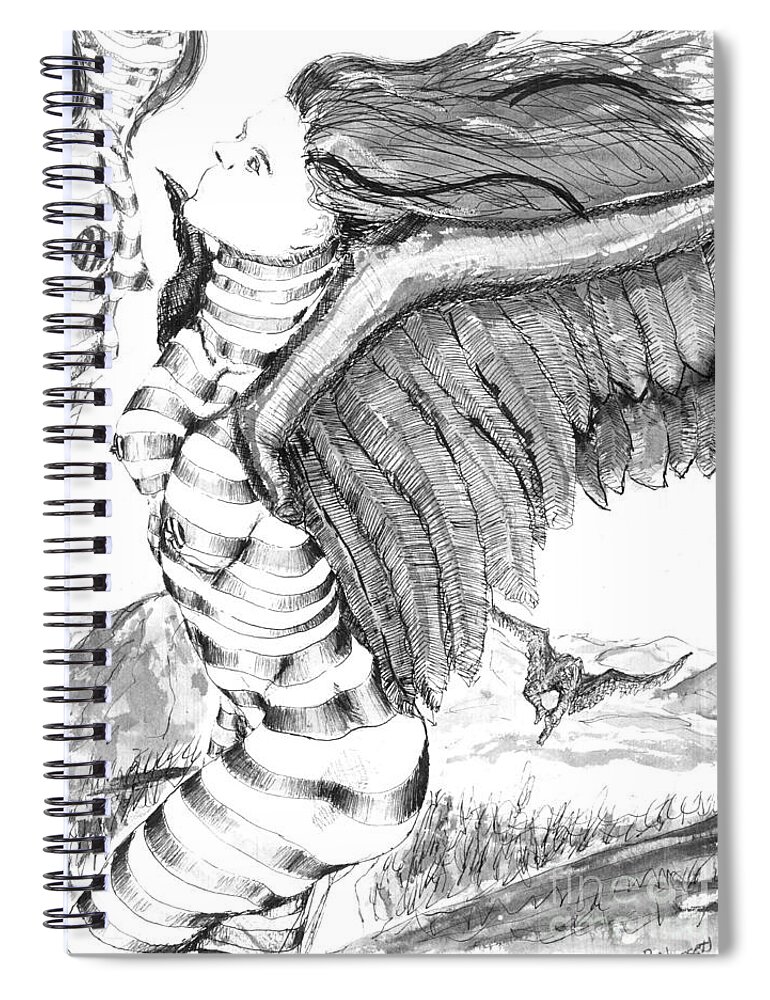 Surreal Spiral Notebook featuring the drawing Silent Flight by Ronald Bissett