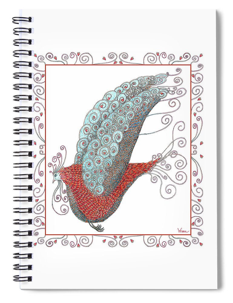 Lise Winne Spiral Notebook featuring the mixed media Simon Lovey the Exotic Bird with border by Lise Winne