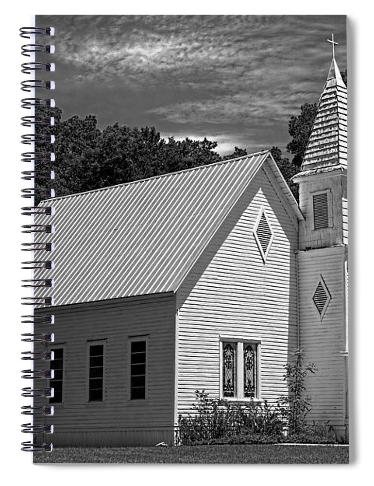 Church Spiral Notebook featuring the photograph Simple Country Church - BW by Christopher Holmes