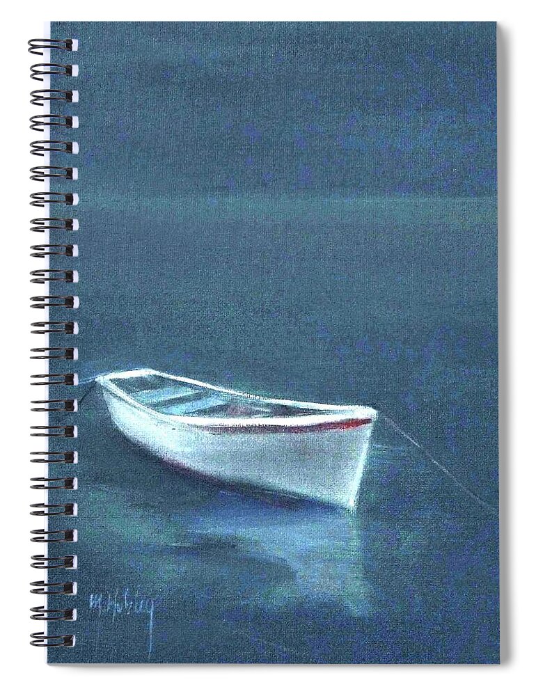 Doodlefly Spiral Notebook featuring the painting Simple Serenity - Lone Boat by Mary Hubley