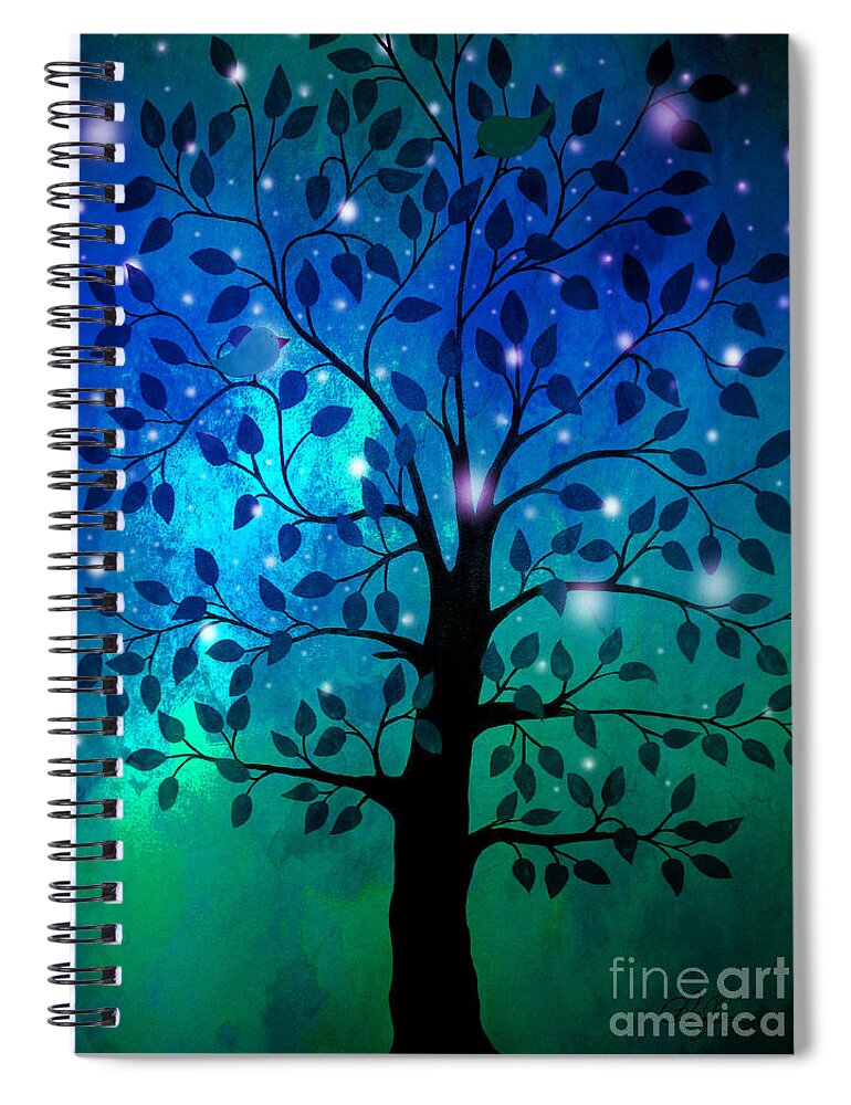 Tree Spiral Notebook featuring the painting Singing in the Aurora Tree by Cheryl Rose