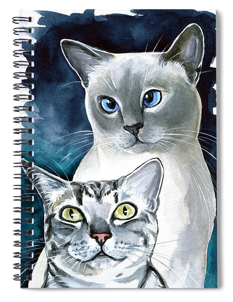 Snowshoe Spiral Notebook featuring the painting Sini and Nimbus - Cat Portraits by Dora Hathazi Mendes
