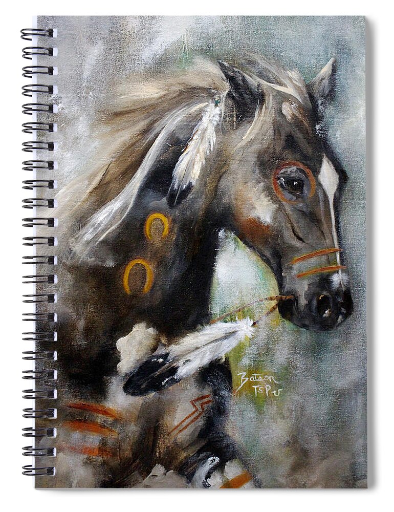 War Pony Spiral Notebook featuring the painting Sioux War Pony by Barbie Batson