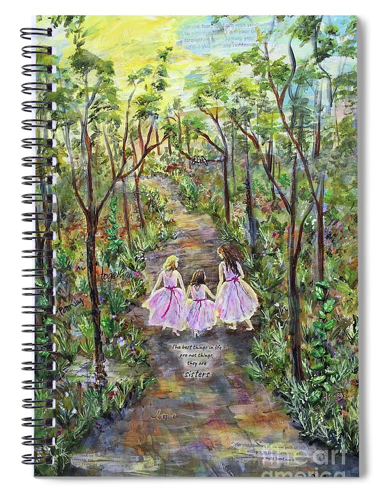 Sisters Spiral Notebook featuring the mixed media Sisters by Janis Lee Colon