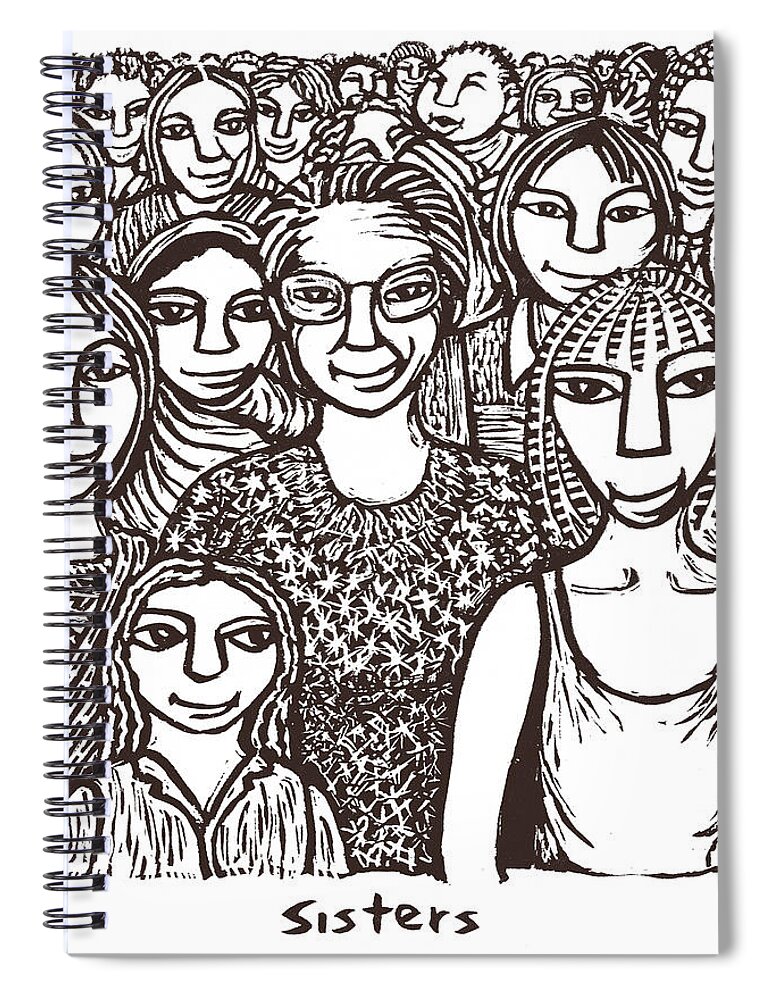 Sisters Spiral Notebook featuring the mixed media Sisters by Ricardo Levins Morales