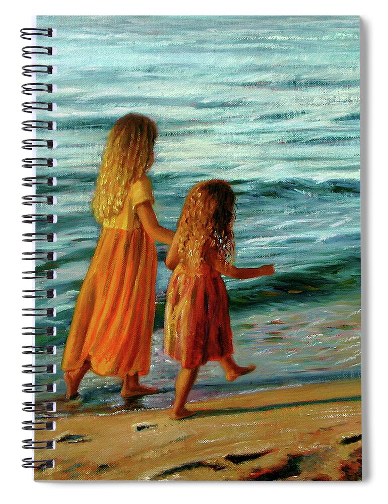 Young Sisters Spiral Notebook featuring the painting Sisters Walking by Marie Witte