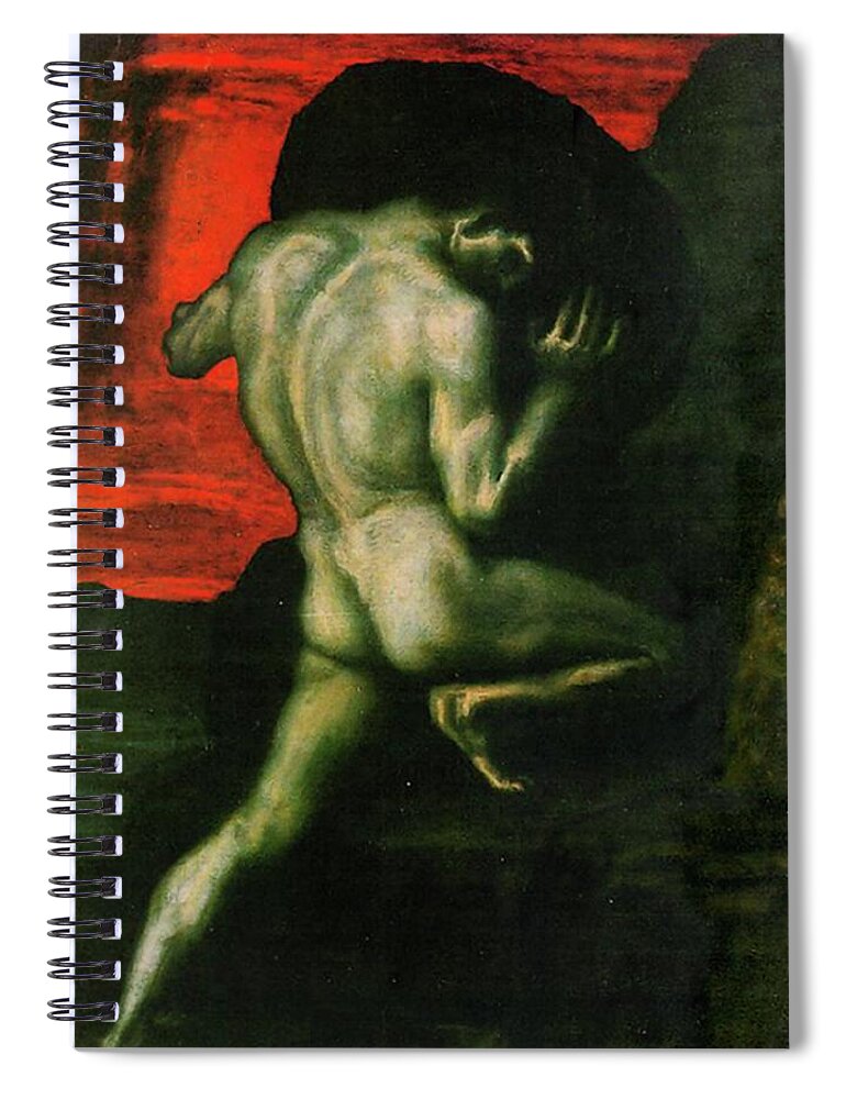 Franz Von Stuck Spiral Notebook featuring the painting Sisyphus by Franz von Stuck
