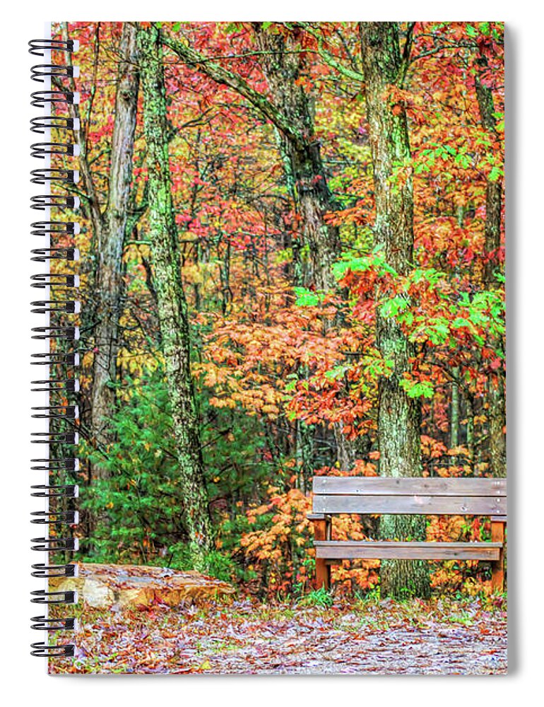 Bench Spiral Notebook featuring the photograph Sit and Watch The Leaves Turn by Kerri Farley