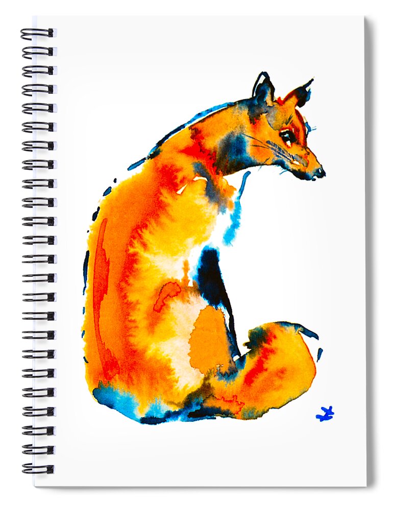 Fox Spiral Notebook featuring the painting Sitting Fox by Zaira Dzhaubaeva