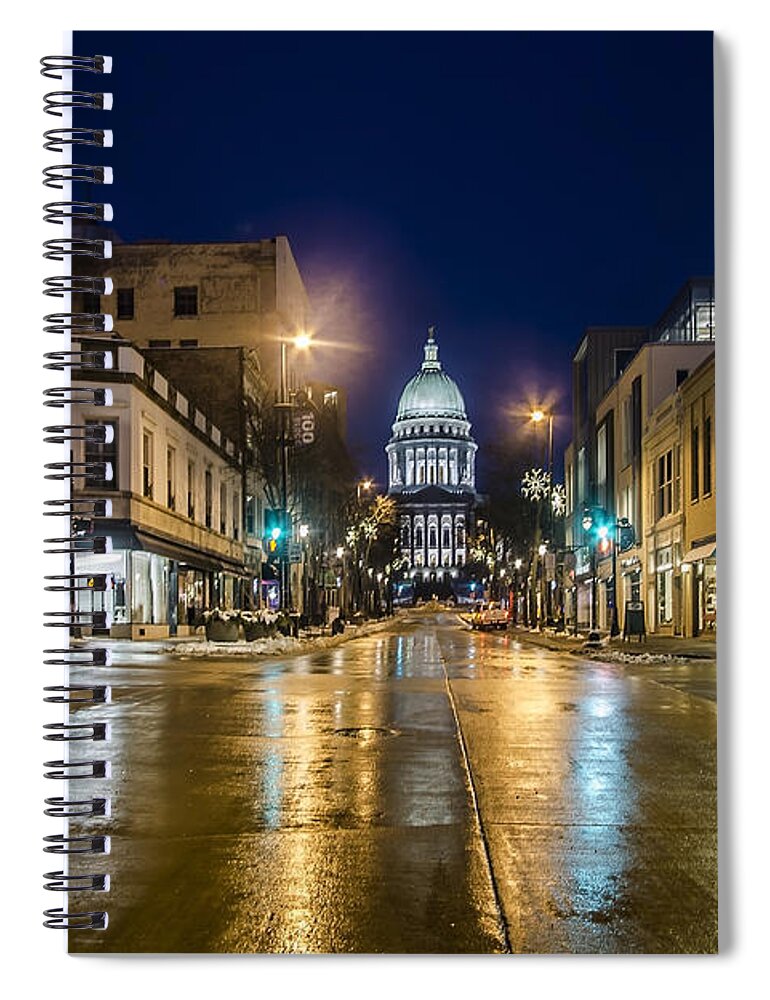 Capital Building Spiral Notebook featuring the photograph Six Corners intersection at night by Sven Brogren