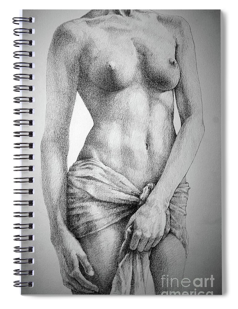 Art Spiral Notebook featuring the drawing SketchBook Page 35 The Female Pencil Drawing by Dimitar Hristov