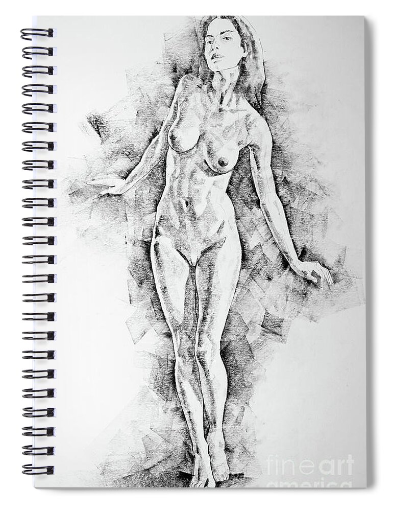 Art Spiral Notebook featuring the drawing SketchBook Page 41 I Live Figure Drawing Model Standing Pose by Dimitar Hristov