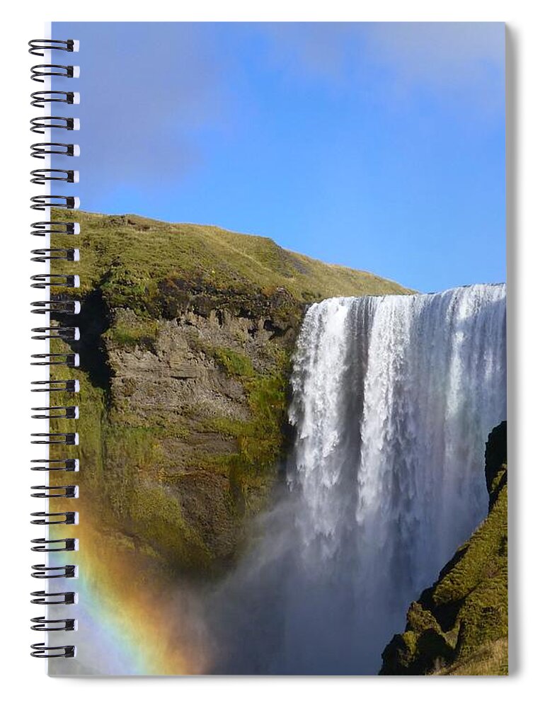 Skogafoss Waterfall Spiral Notebook featuring the photograph Skogafoss Waterfall with Rainbow 151 by Barbie Corbett-Newmin