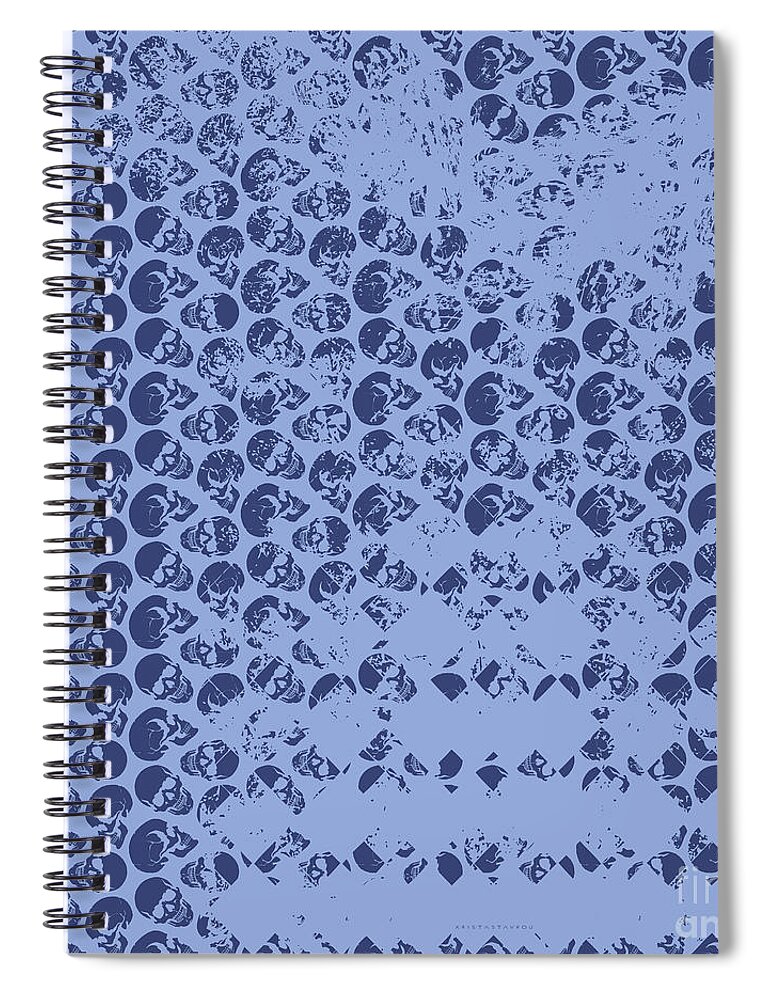 Abstract Spiral Notebook featuring the digital art Skull Art background - Blue by Xrista Stavrou