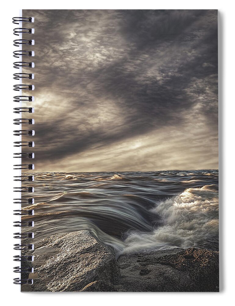 Seascape Spiral Notebook featuring the photograph Sky Water Rocks by Bob Orsillo