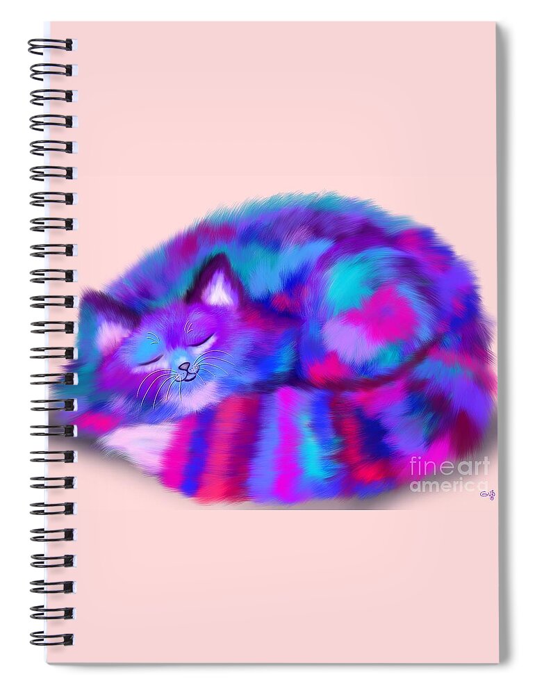 Colorful Cat Spiral Notebook featuring the painting Sleepy Colorful Kitty by Nick Gustafson
