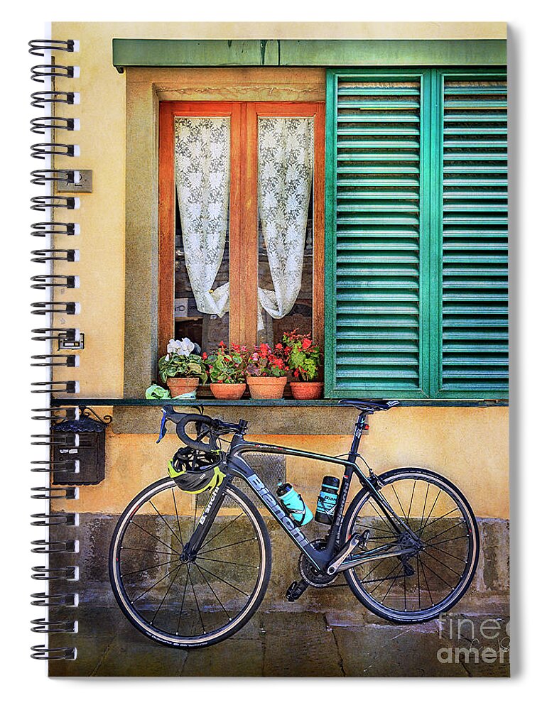 Sense Of Place Spiral Notebook featuring the photograph Sliver and Black Bianchi Bicycle by Craig J Satterlee