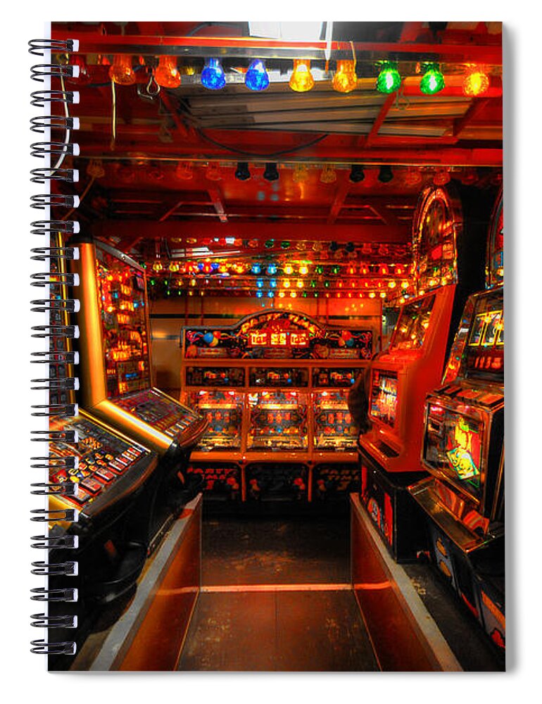  Yhun Suarez Spiral Notebook featuring the photograph Slot Machines by Yhun Suarez