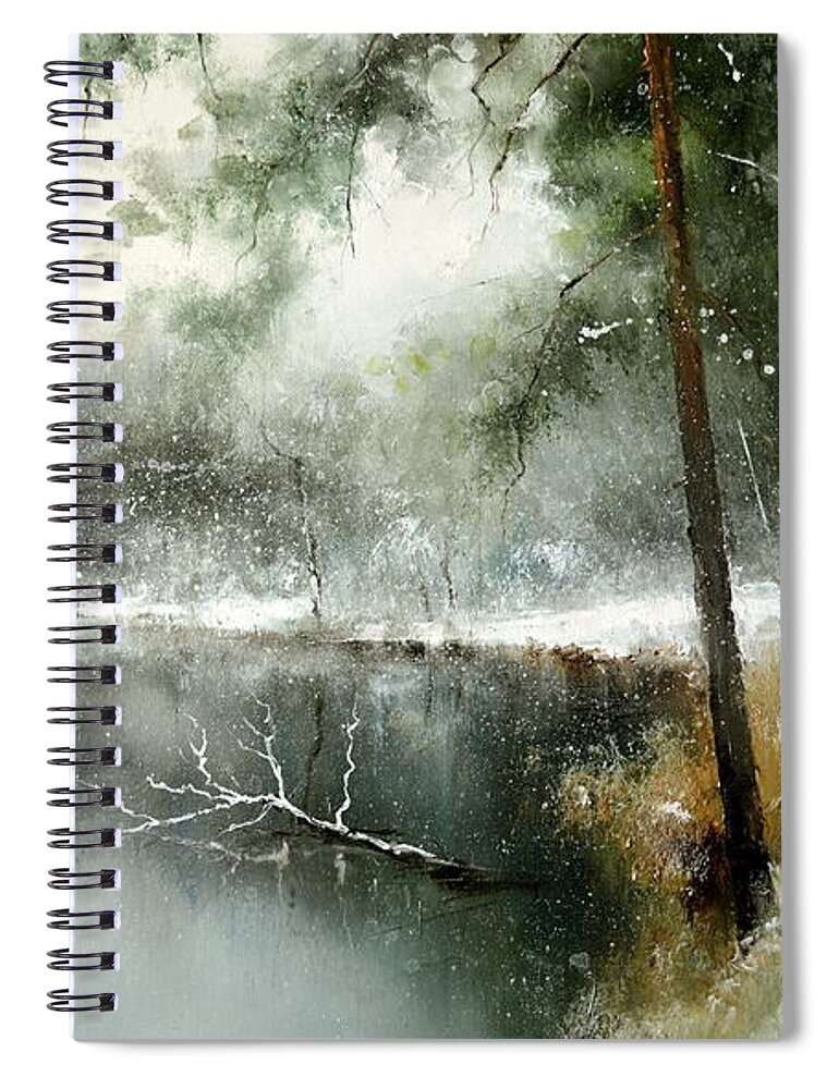 Russian Artists New Wave Spiral Notebook featuring the painting Small River in the Forest by Igor Medvedev