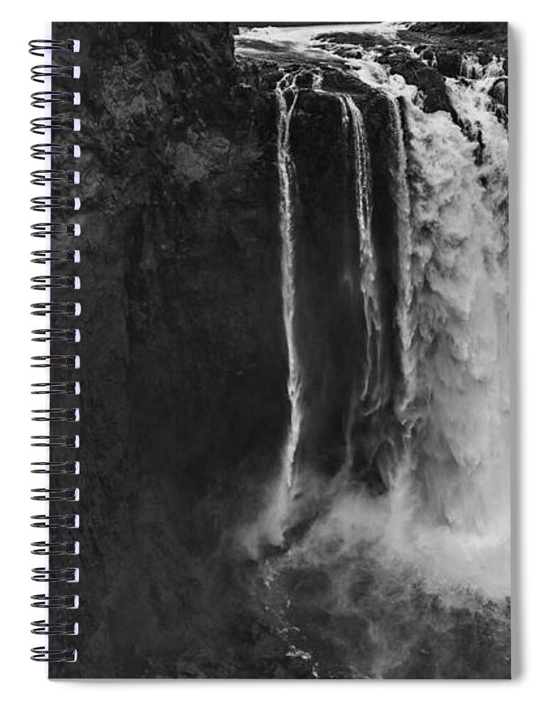 Majestic Spiral Notebook featuring the photograph Snoqualmie Falls Black and White 4 by Pelo Blanco Photo